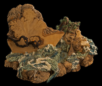 sculpture in wood and fiber of Scylla, Charybdis, and Clashing Rock (#9 in series)